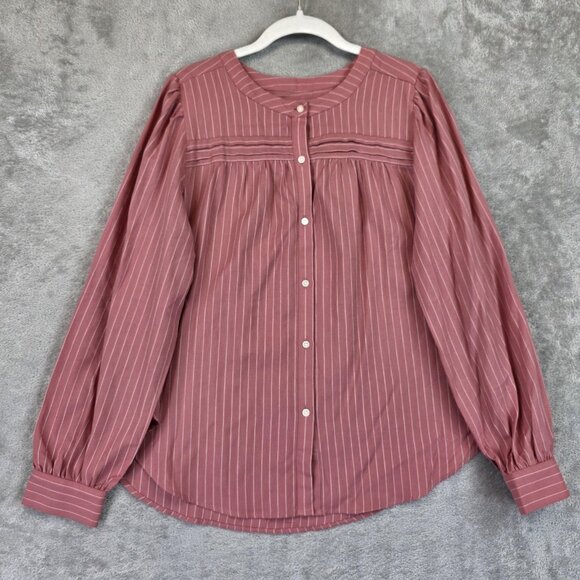 LOFT Tops - LOFT Shirt Womens Medium Pink Stripe Cotton Long Sleeve Button Front Blouse